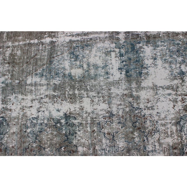 Mid 20th Century Distressed Vintage Persian Rug With Abstract Modern Design in Warm Gray-Silver For Sale - Image 9 of 11