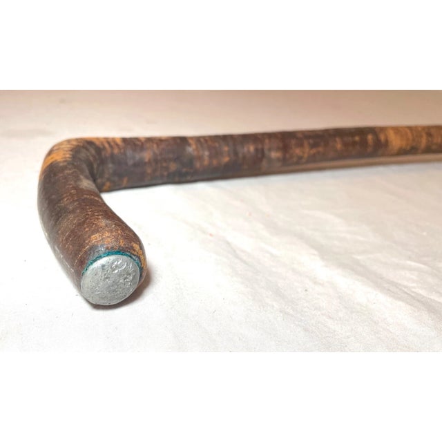 Folk Art Antique 19th Century Handmade Segmented Brown Leather Walking Stick Cane For Sale - Image 3 of 11