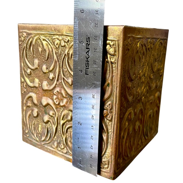 Brass Vintage Solid Brass Embossed Floral Tissue Box Cover – Arts & Crafts, Art Nouveau, Boho For Sale - Image 8 of 8