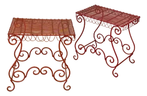 Vintage Whimsical Magenta Wrought Iron Garden Patio Side Tables - A Pair