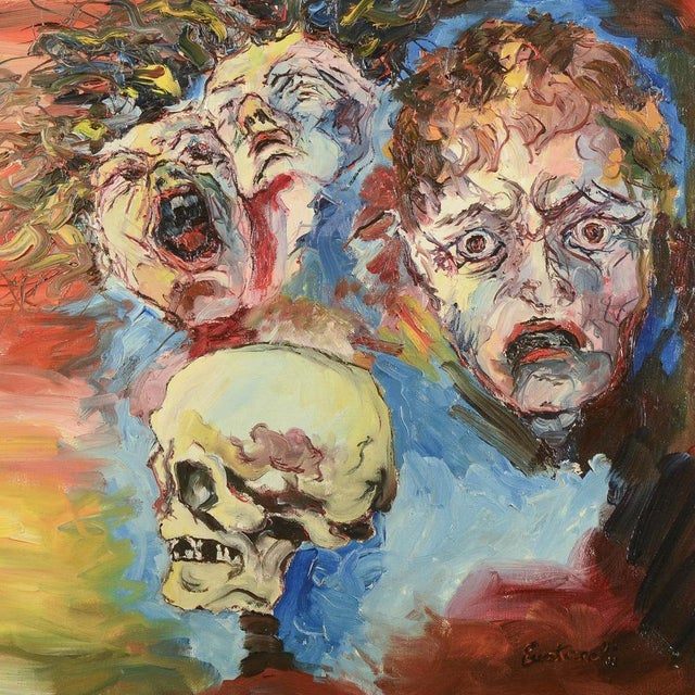 Modern Carlo Eustacchi, Desperation Pain Death Fear, 20th Century, Oil Painting on Canvas For Sale - Image 3 of 6