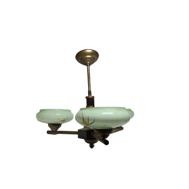 Glass Art Deco Style Bakelite Chandelier, Poland, 1950s For Sale - Image 7 of 15