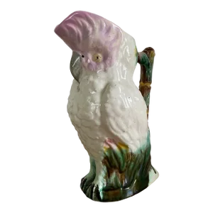 19th Century Ceramic Majolica Bird Cockatoo Pitcher