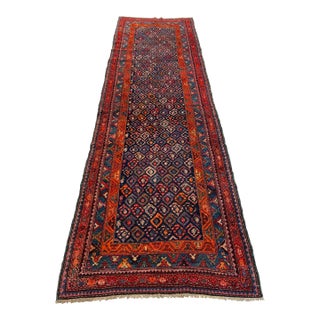 1970s Indigo Persian Sarab Diamond Lattice Runner Rug - 3'10" X 11'9" For Sale