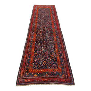 1970s Indigo Persian Sarab Diamond Lattice Runner Rug - 3'10" X 11'9"