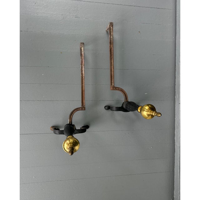 Federal Style Antique Andirons | Brass Urn Finials & Black Iron Fireplace Dogs | 18th–19th Century Style For Sale In New York - Image 6 of 6