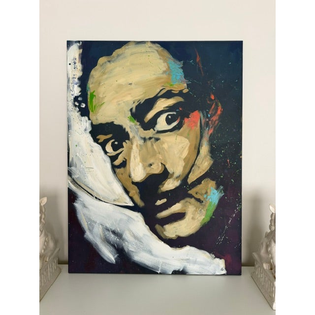 2020s Huge 4’x3’ Artist Amy Burkman (From Tig Notaro Shows) Painting of Salvador Dali Large For Sale - Image 5 of 12