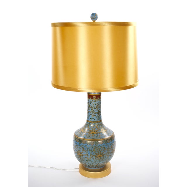 Tiffany Blue Mid-Century Modern Italian Blue Tapestry-Design Porcelain Table Lamps – Pair For Sale - Image 8 of 11