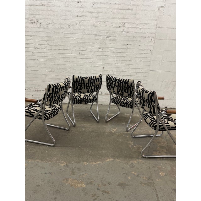 Set of 4 Vintage 1970’s Daystrom Chrome Tubular Dining Chairs With Wooden Armrests For Sale - Image 14 of 14