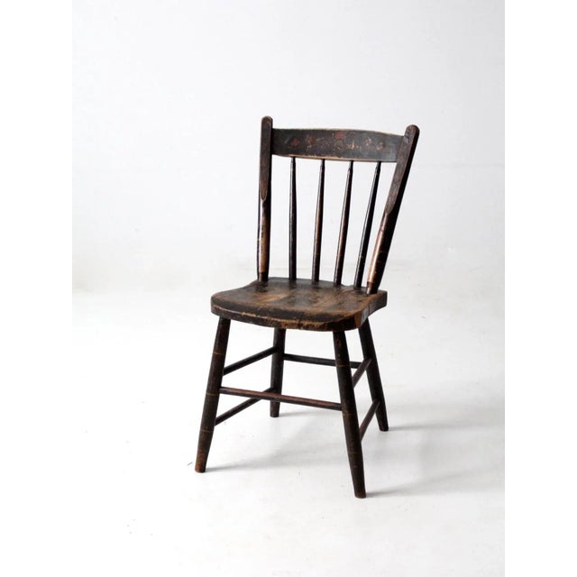 Antique Floral Painted Plank Seat Chair For Sale - Image 12 of 12