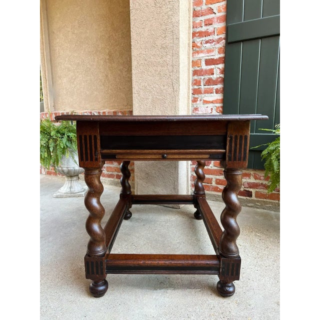 18th Century Antique English Sofa Side Table Barley Twist Ebonized Library Desk Carved Oak For Sale - Image 5 of 12
