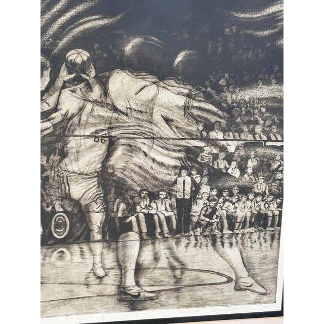 1980s Vintage Michigan Wolverine Basketball 1987 Takeshi Yamada Framed Intaglio Print For Sale - Image 5 of 11