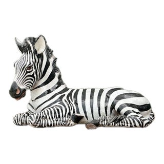 Vintage Italian Monumental Painted Terracotta Zebra For Sale