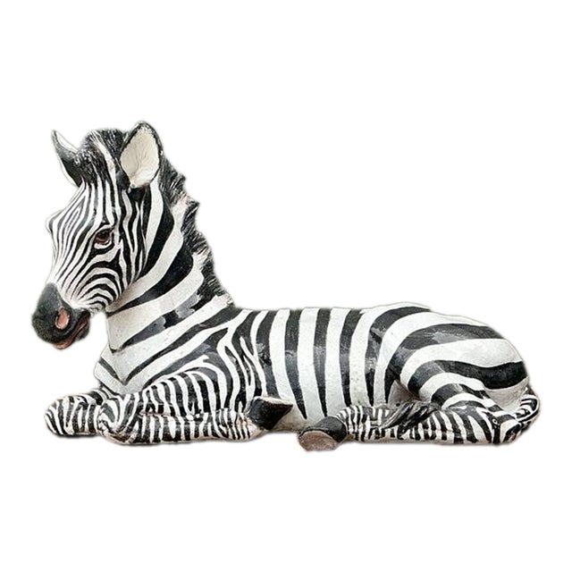 Vintage Italian Monumental Painted Terracotta Zebra For Sale