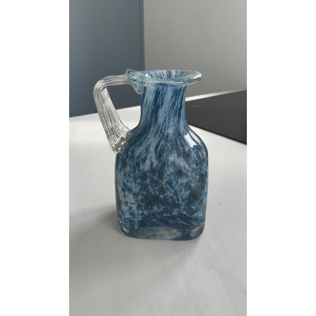 Marbled Blue Blown Glass Carafe with Transparent Handle from Sarner Glas, 1960s For Sale - Image 14 of 14