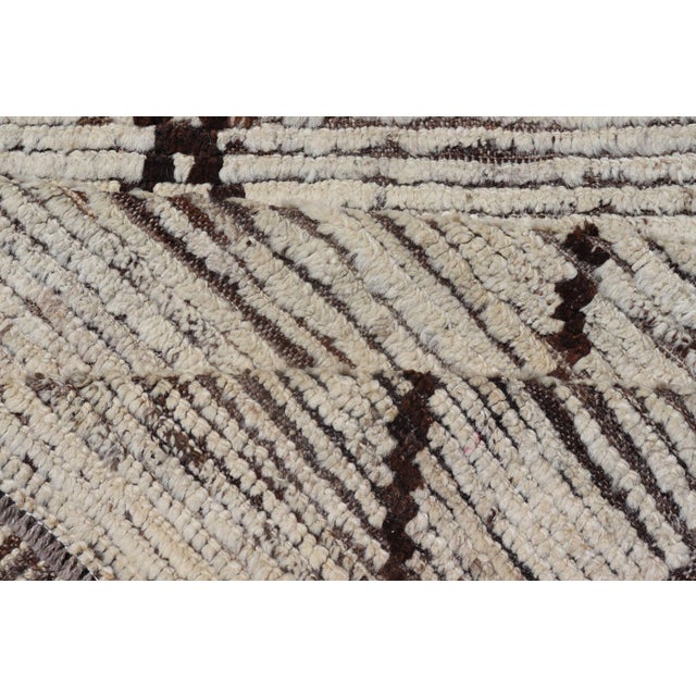 Tribal Modern Long Runner in Distressed Moroccan Design in Off White and Brown Diamonds** For Sale - Image 3 of 7
