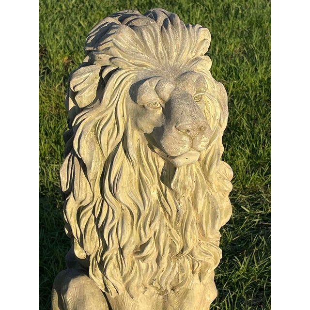 Pair of Majestic Vintage Concrete Lions on Bases For Sale - Image 14 of 15