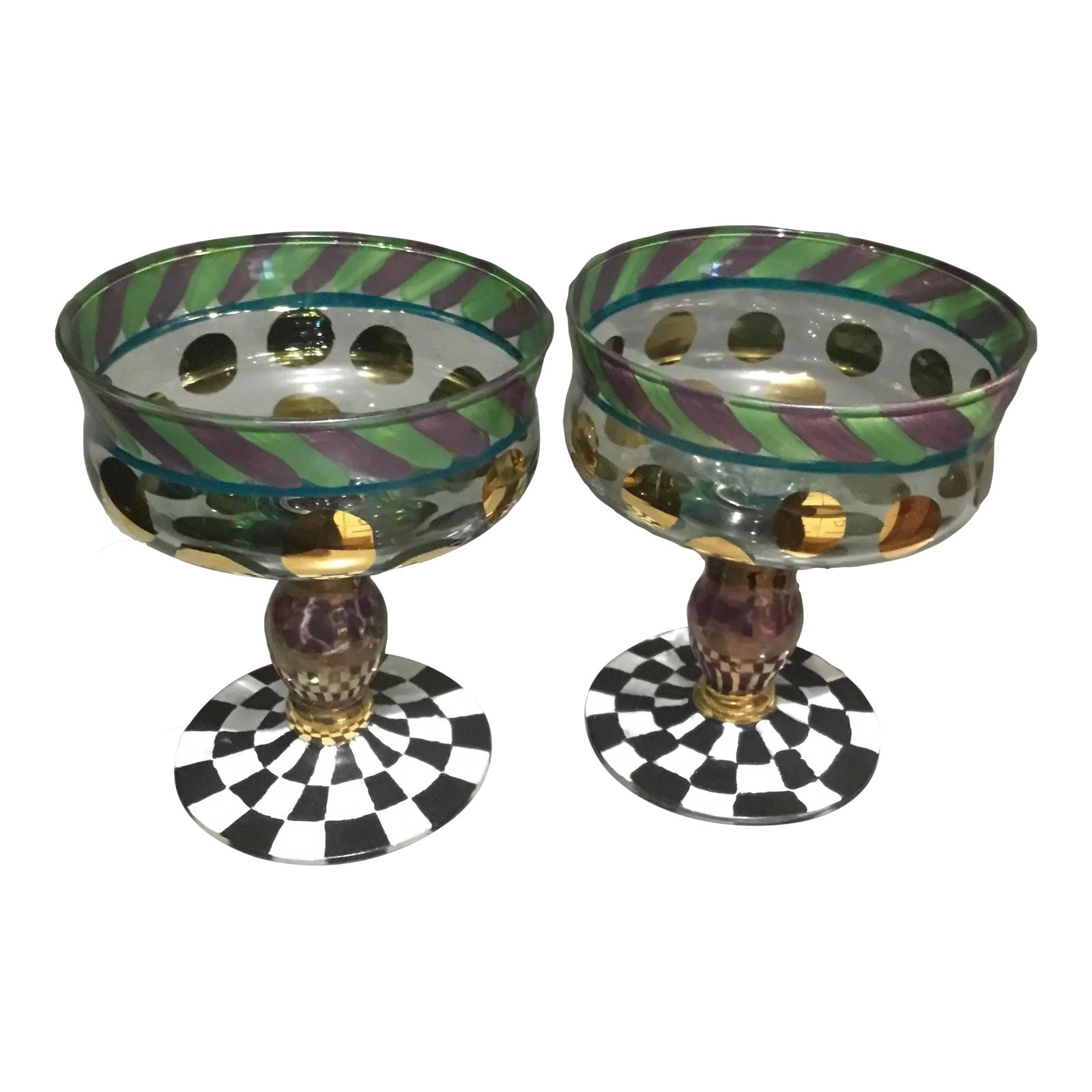 1990s Mackenzie Childs Champagne Glasses, a Pair Chairish