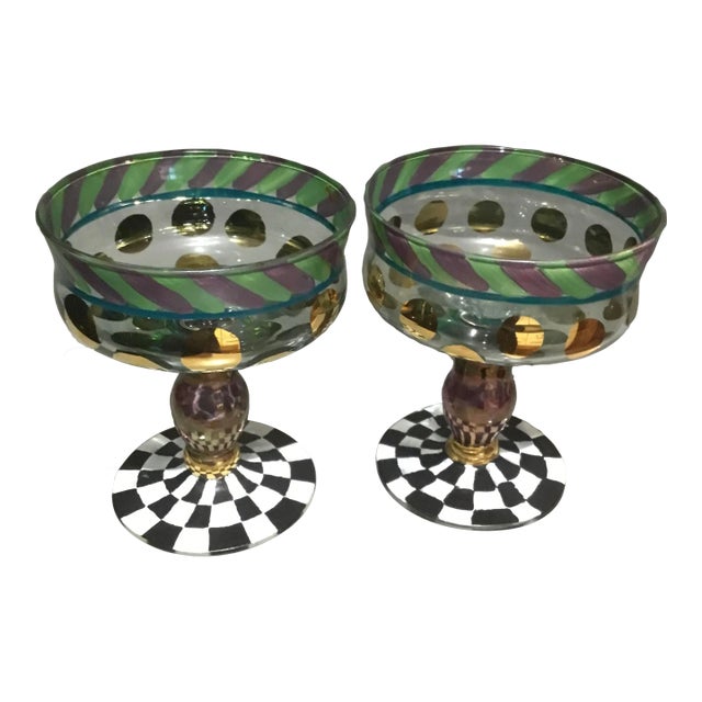 1990s Mackenzie Childs Champagne Glasses, a Pair For Sale