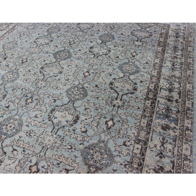 Modern Hand-Knotted Oushak Rug With Geometric Design in Blues and Browns For Sale - Image 9 of 12