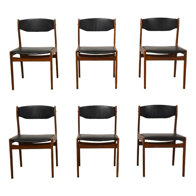 1960s Danish Modern Teak Black Dining Chairs - Set of 6 For Sale