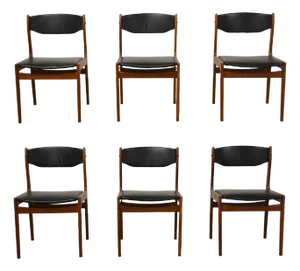 1960s Danish Modern Teak Black Dining Chairs - Set of 6