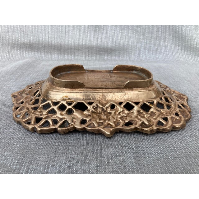 Early 20th Century Antique Polished Bronze Reticulated Dish Catchall For Sale - Image 5 of 11