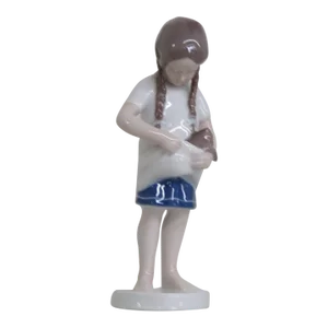 Bing and Grondahl Denmark 1779 Girl With Cat Kitten Porcelain Figurine