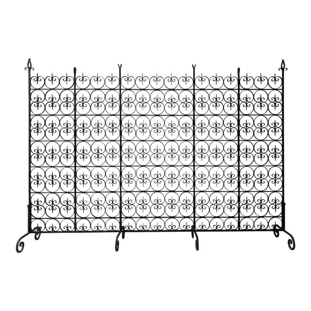 1900s Large Decorative Wrought Iron Filigree Screen Room Divider For Sale