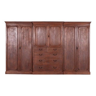 Large 19th Century English Mahogany Breakfront Compactum Wardrobe Set, 1880, Set of 5 For Sale