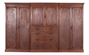Large 19th Century English Mahogany Breakfront Compactum Wardrobe Set, 1880, Set of 5