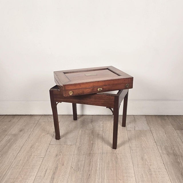 19th Century English Victorian Mahogany Brass-Mounted Box on Later Custom Stand For Sale - Image 9 of 9