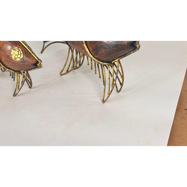 Mid-Century French Fish Sculptures in Wood and Gilded Metal, 1970s, Set of 2 For Sale - Image 6 of 14