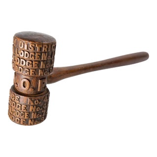 1930's Folk Art Carved Walnut Masonic Oddfellows Gavel, New York For Sale
