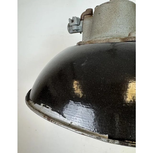 Industrial Black Enamel and Cast Iron Cage Pendant Light, 1960s For Sale - Image 11 of 18