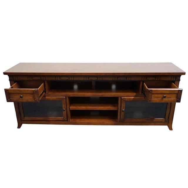 Wood Legends Furniture Sierra Collection Cherry Southwestern Rustic Americana Style 76" Media Console Za-S1476 For Sale - Image 7 of 15