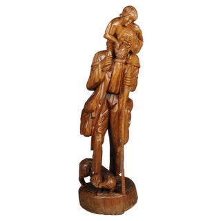 20th Century Ranger with Child Sculpture in Limewood, South Germany For Sale