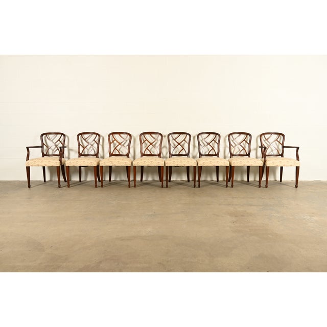English Kindel Furniture Style Federal Carved Mahogany Dining Chairs, Set of Eight For Sale - Image 3 of 14