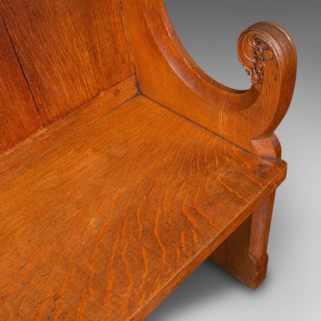Brown Antique Hall Settle, Scottish Oak Seat & a Half Bench, Gothic Revival, Victorian For Sale - Image 8 of 10