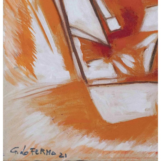 Orange Abstract Composition is an original artwork realized by Giorgio Lo Fermo (b. 1947) in 2021. Original Oil Painting...
