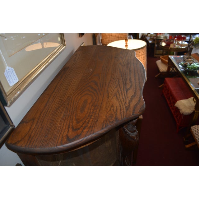 Antique Empire Oak Curved Bowfront Glass Curio Display Cabinet Paw Feet & Carved Lions For Sale - Image 12 of 18