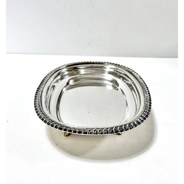Silver Vintage Silverplate Footed Gallery Serving Tray With Rope Edge – Small Cocktail / Barware Dish / l.b.s. Co. For Sale - Image 8 of 13