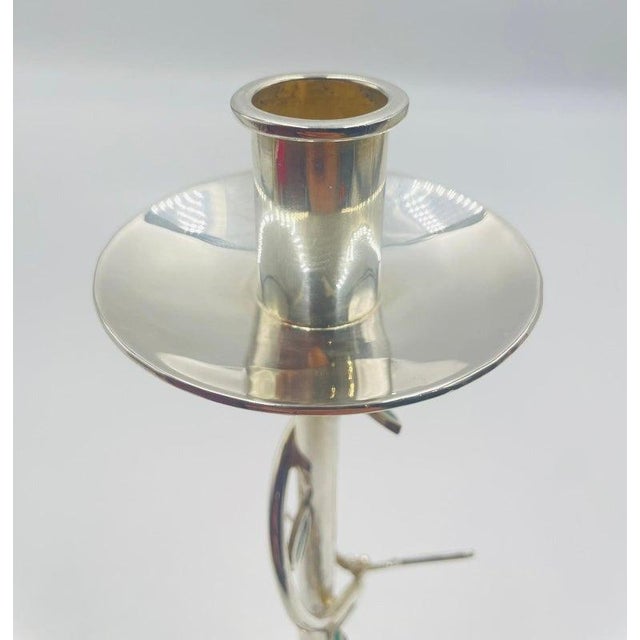 Pair of Emilia Castillo Silver-Plated Candlesticks With Emerald Stone Inlay For Sale - Image 13 of 18