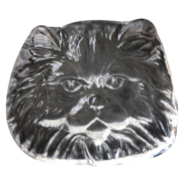 Crystal Glass Cat Head Figurine Paperweight from Daum, France, 1970s For Sale