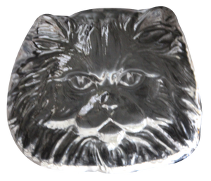 Crystal Glass Cat Head Figurine Paperweight from Daum, France, 1970s