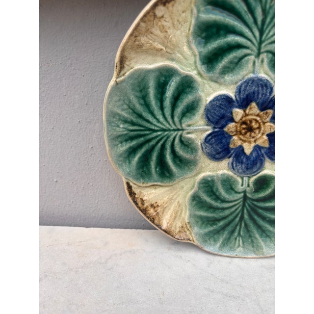 Rustic Majolica Water Lily Pond Plate Wasmuel, Circa 1890 For Sale - Image 3 of 4