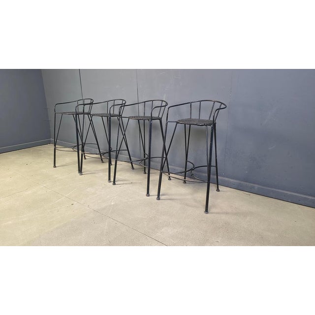 Vintage Wrought Iron and Rattan Bar Stools, 1970s, Set of 4 For Sale - Image 12 of 18