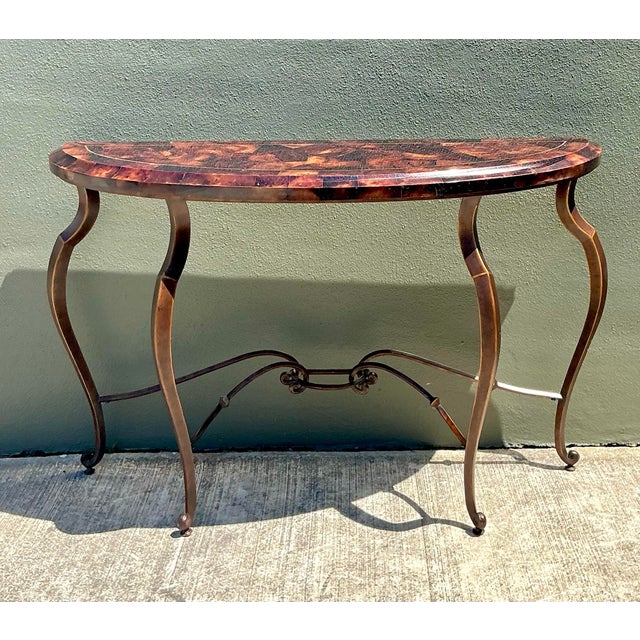 Brown Vintage Maitland Smith Tessellated Coconut Shell Console Table For Sale - Image 8 of 12