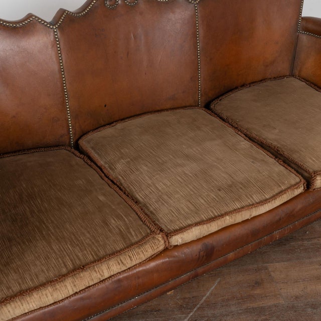 Brown 20th Century Vintage Danish Brown Leather Three Seat Sofa For Sale - Image 8 of 18