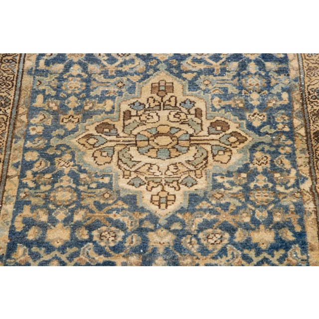 1920s Medallion Antique Persian Hamadan Wool Rug in Blue For Sale - Image 5 of 7